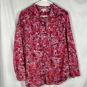 J. Jill Pink Floral Cotton Lightweight Button Up Blouse